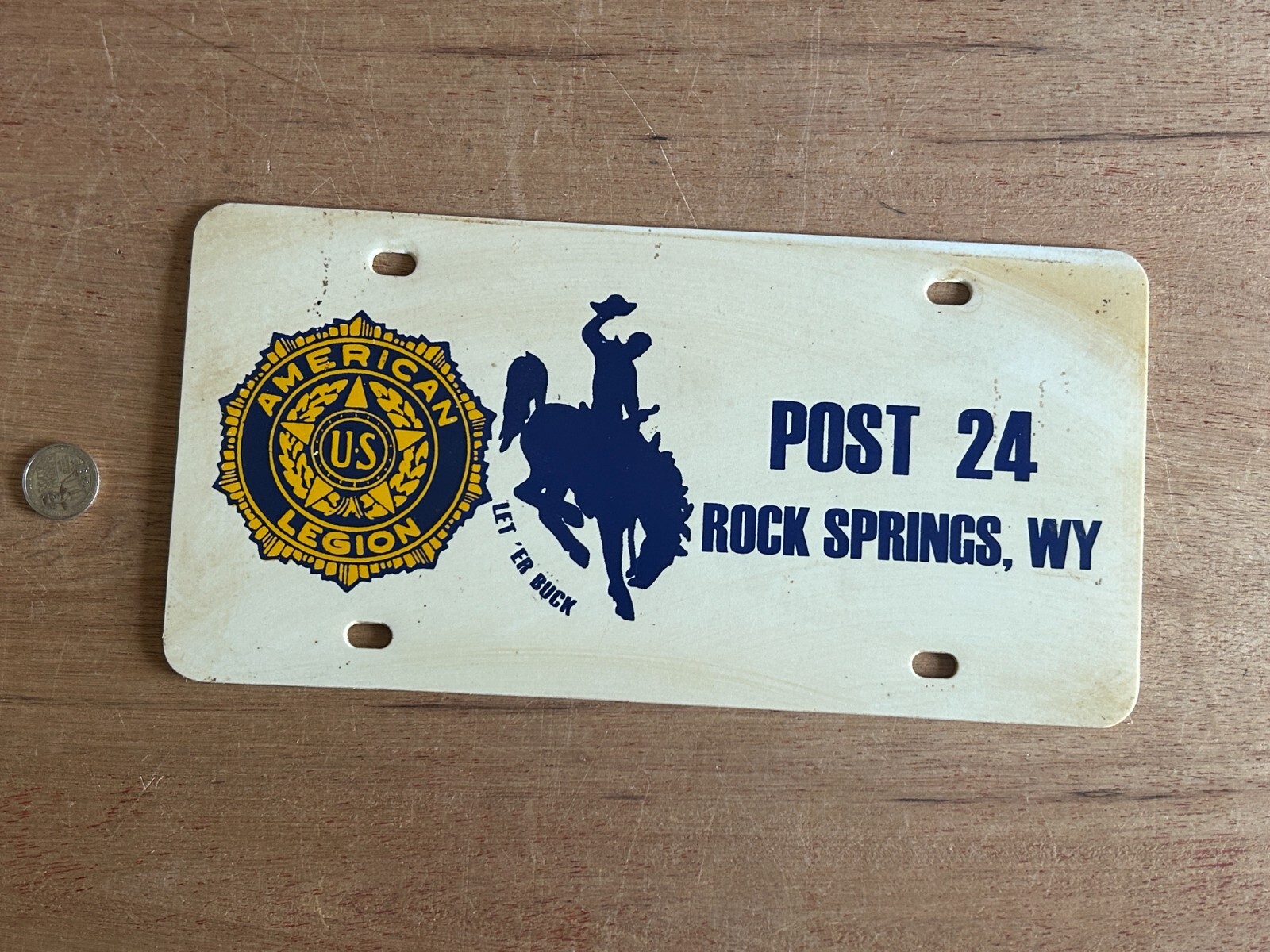 American Legion License Plate Rock Springs WY Post 24 Vintage Plastic