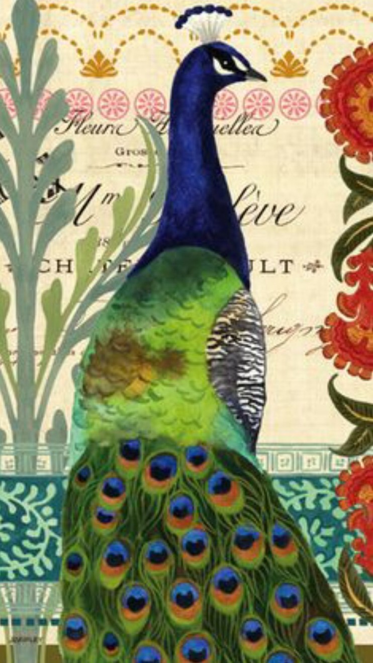 TWO Individual Napkins Peacock Birds Flowers Guest Towel for Decoupage (742)