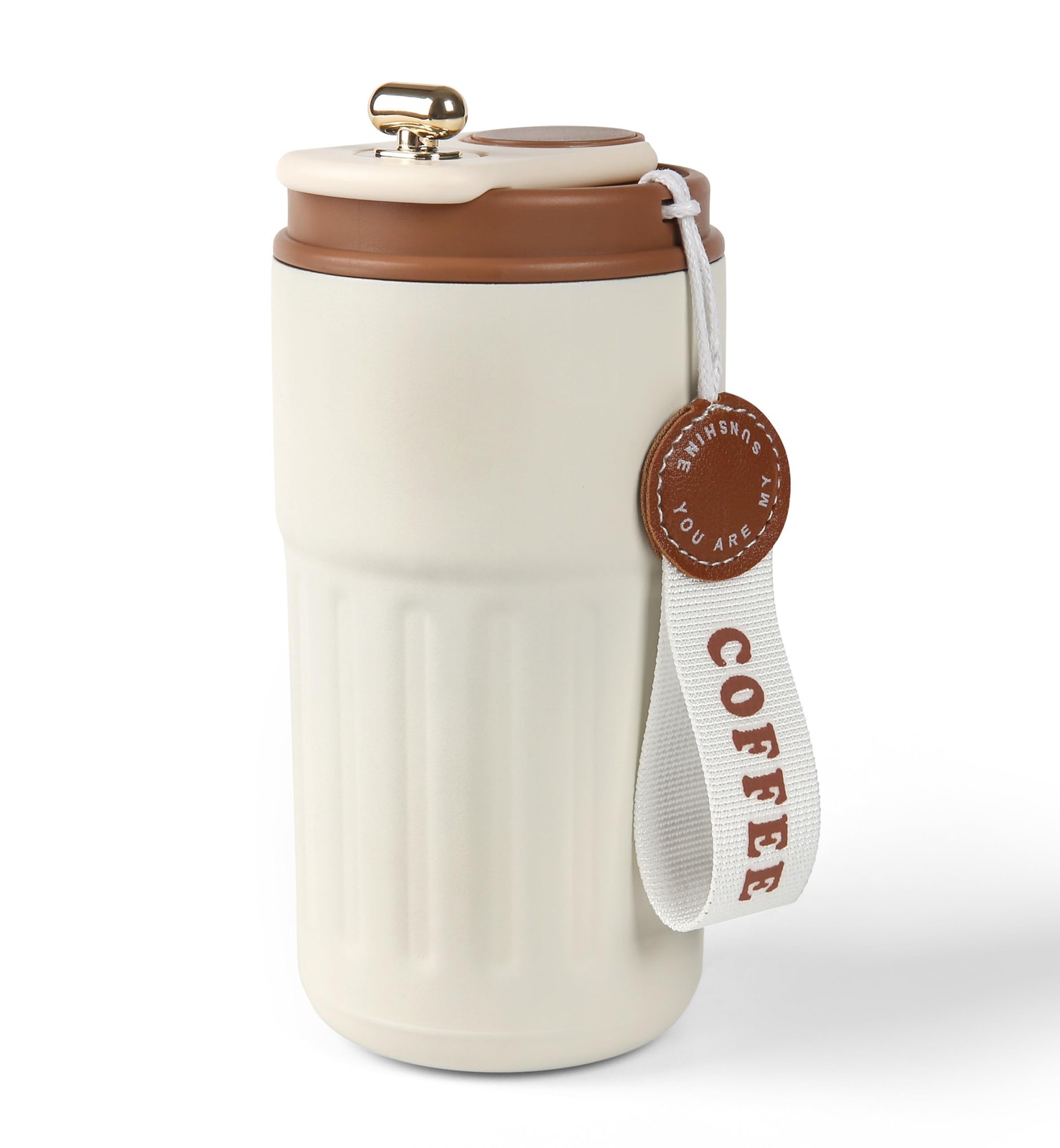 Wsaikis Stainless Steel Insulated Coffee Mug with Lanyard, 13.8 Ounces, White
