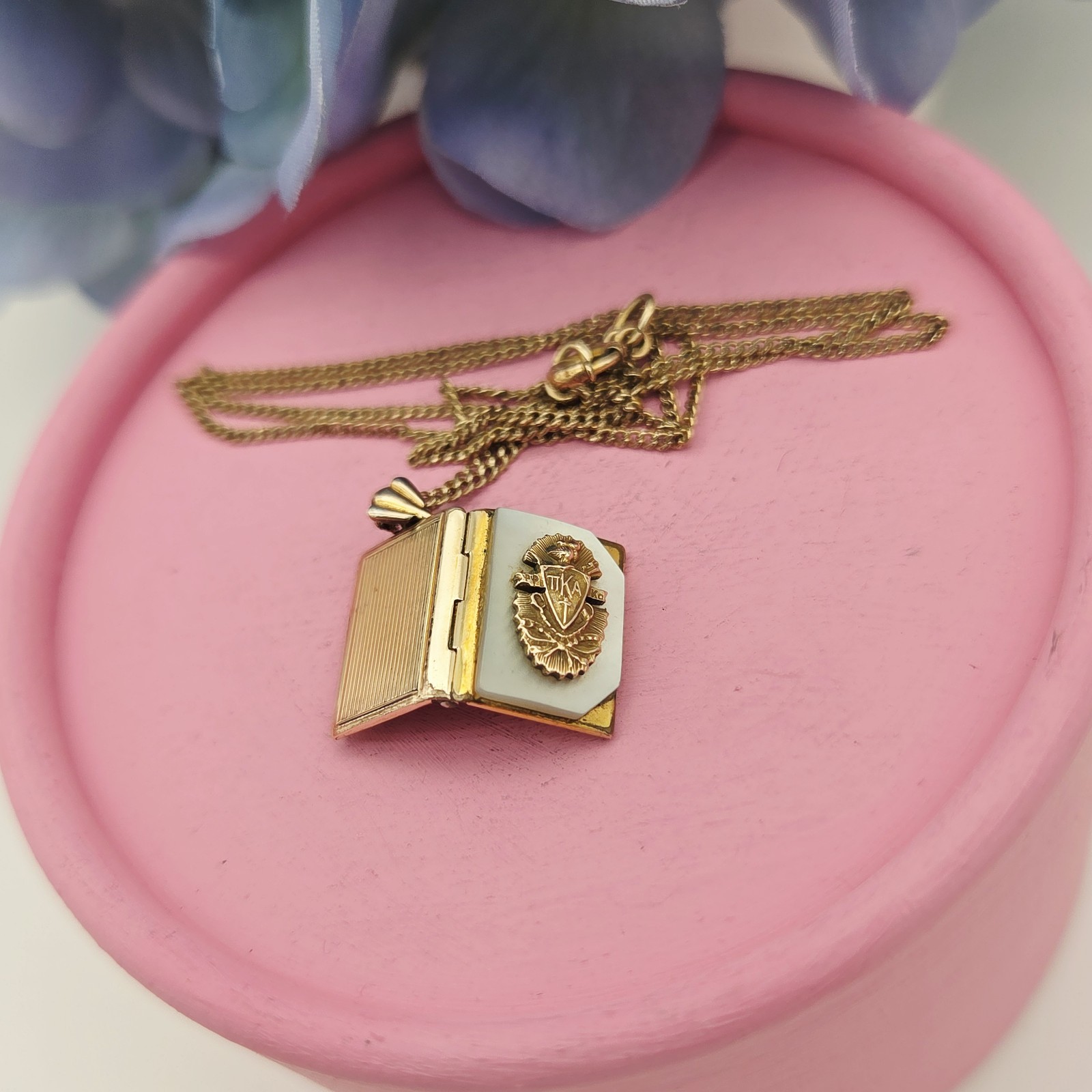 PIKE Antique Vintage Book Locket PI KAPPA ALPHA GF Chain Fraternity Lavalier
