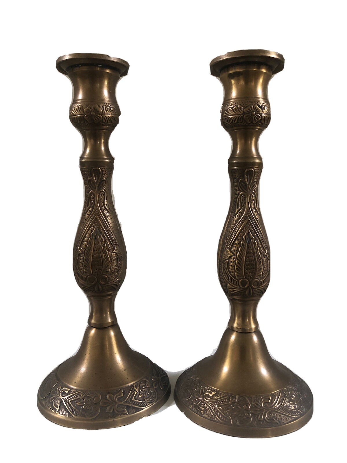 Pair of Elegant Bronze Candleholders For Tapered Candles, 10 Inches Tall