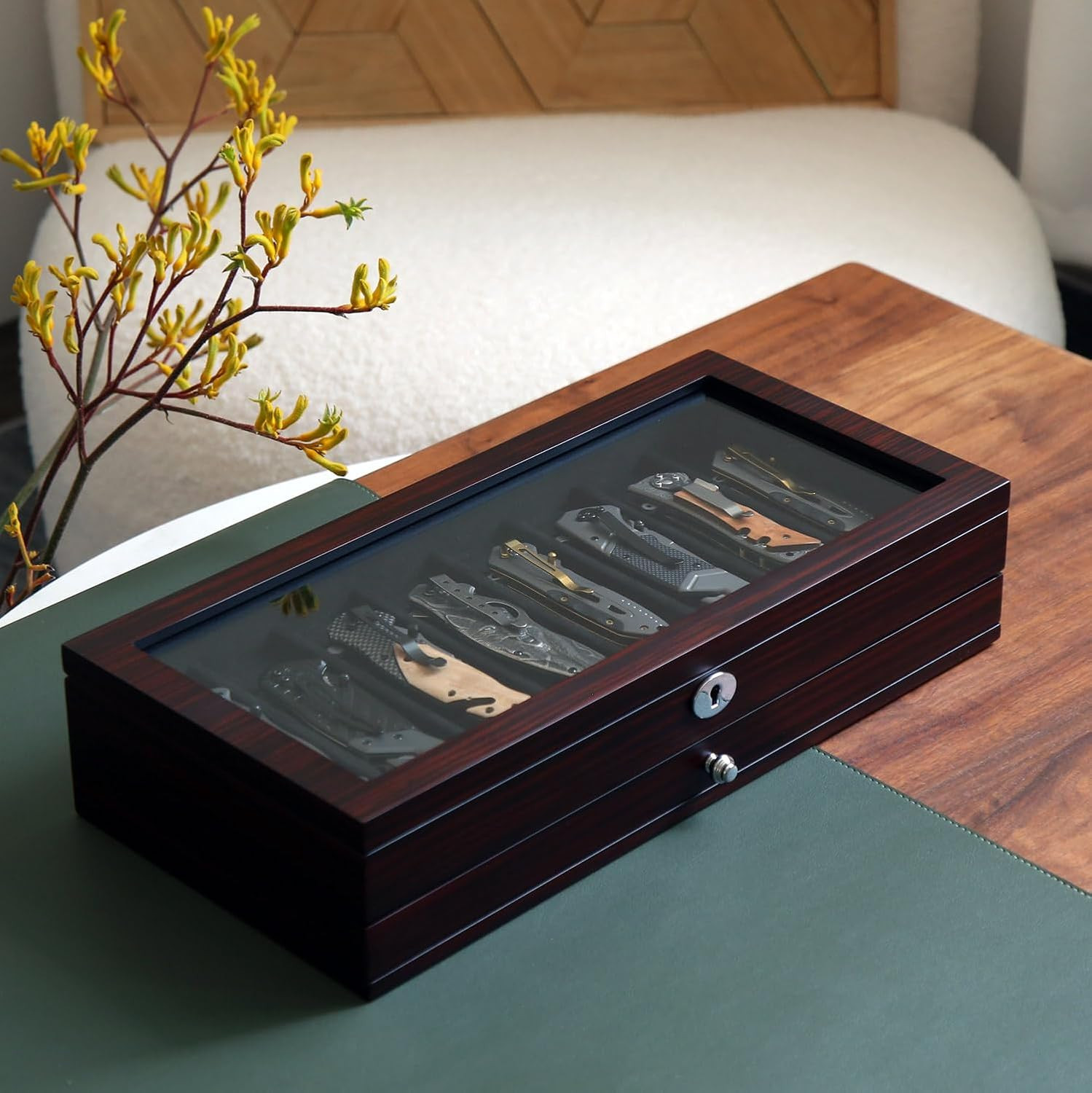 Knife Display Case Two-Tier Pocket Knife Case Box Storage for 15-17 Pocket Knive
