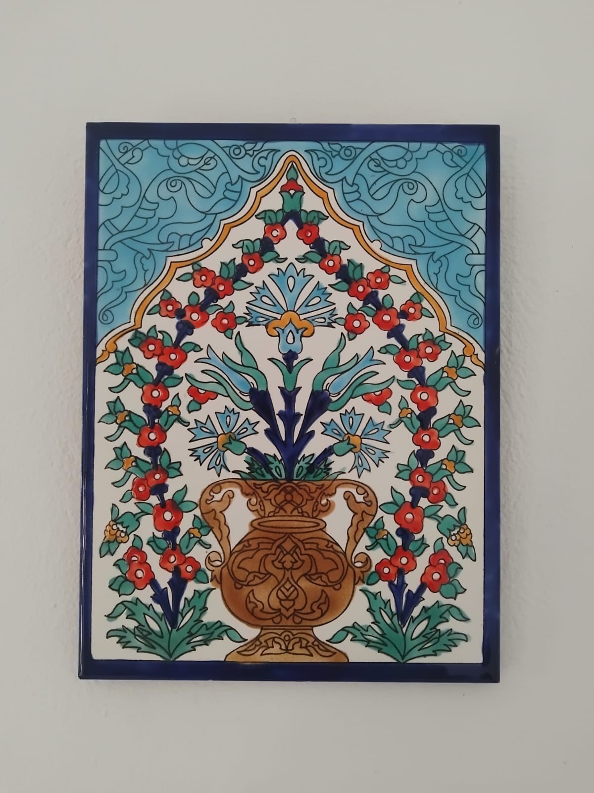 Hand-Painted Ceramic, earthenware, floral, hanging, wall decor, 34x25cm
