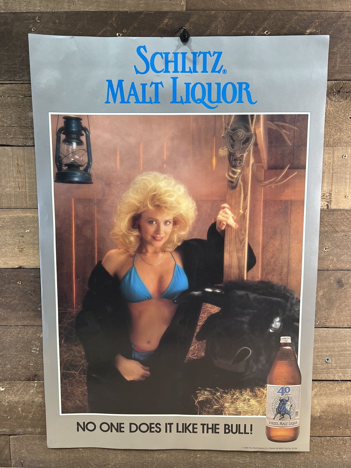 Vintage NOS 1988 Schlitz Malt Liquor “No One Does It Like The Bull” Poster