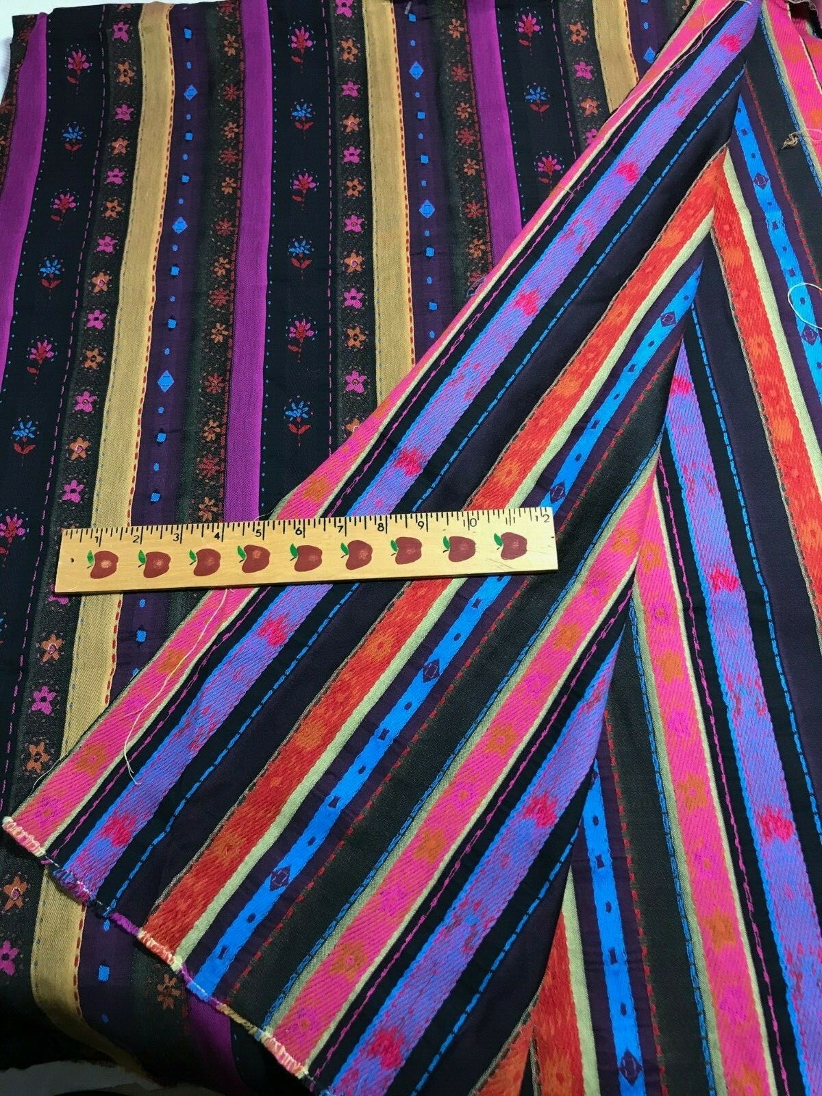 Purple-Blue-Yellow- Black Vintage Cotton Fabric 1 3/8 yard x 64″ wide