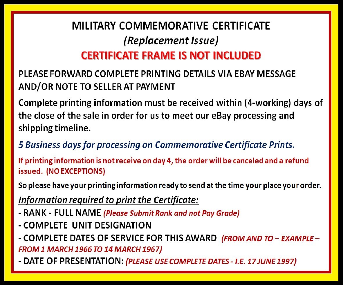 COLD WAR VICTORY COMMEMORATIVE CERTIFICATE ~ Type 1