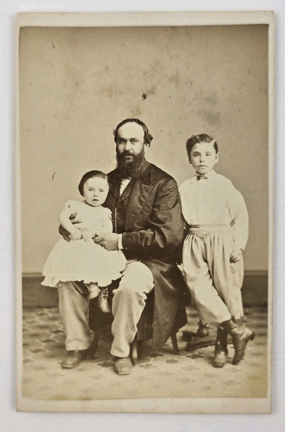 Antique CDV Photo Victorian Family Father Daughter Son Children Unique Look
