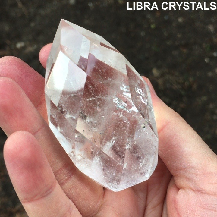 Faceted Clear Quartz Crystal Point Polished Gem Cut Quartz Freeform Generator