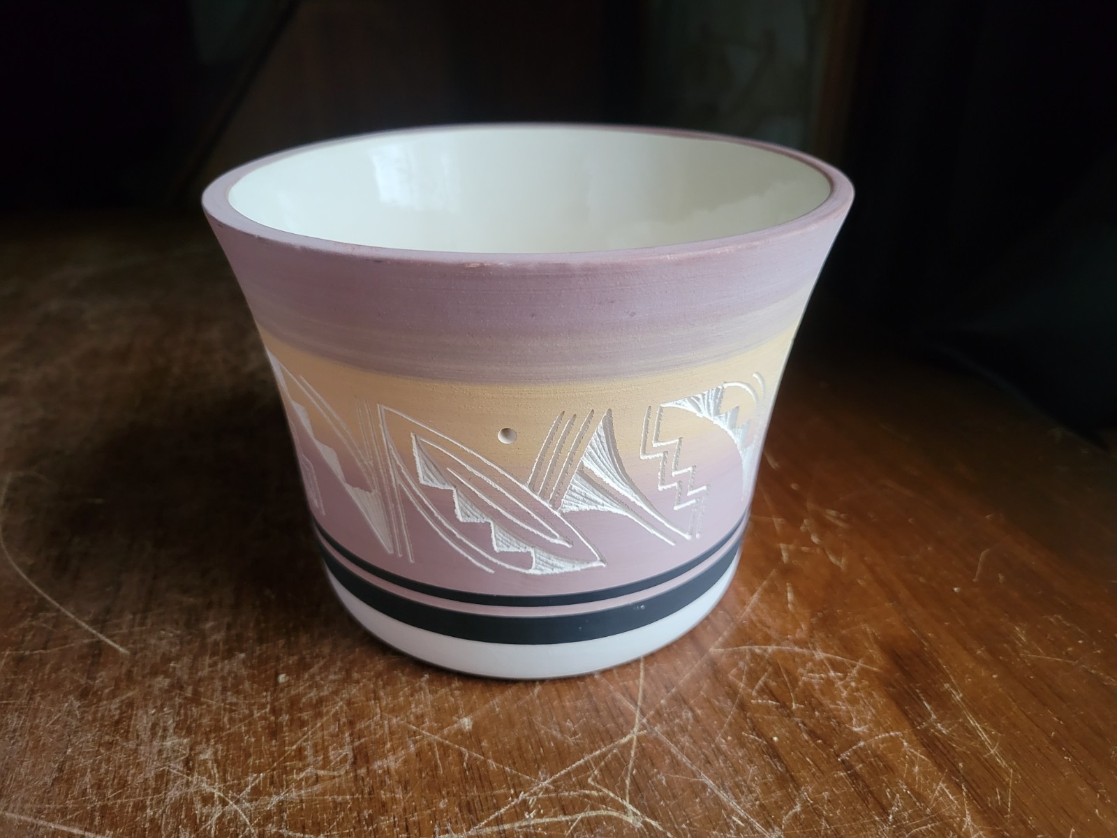 Vintage Ute Native American Multicolor Incised Handcrafted Flower Pot