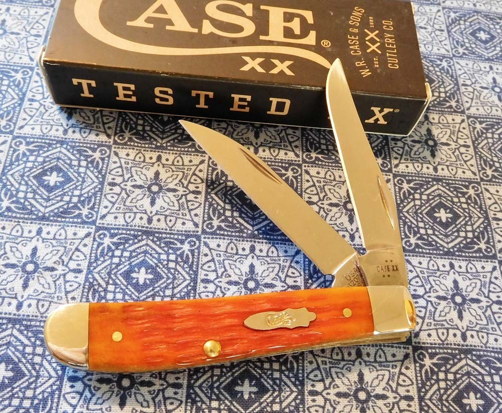 CASE XX New 57531 Tequila Sunrise Jigged Bone 2 Blade Mini Trapper Knife/Knives