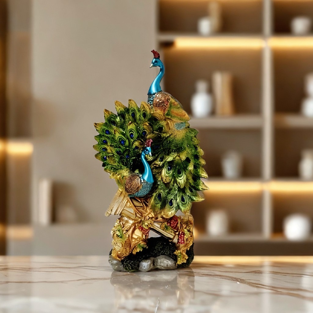 13.5″H Royal Peacock Pair Showpiece Figurine Ornament Home Decor Unique Gift