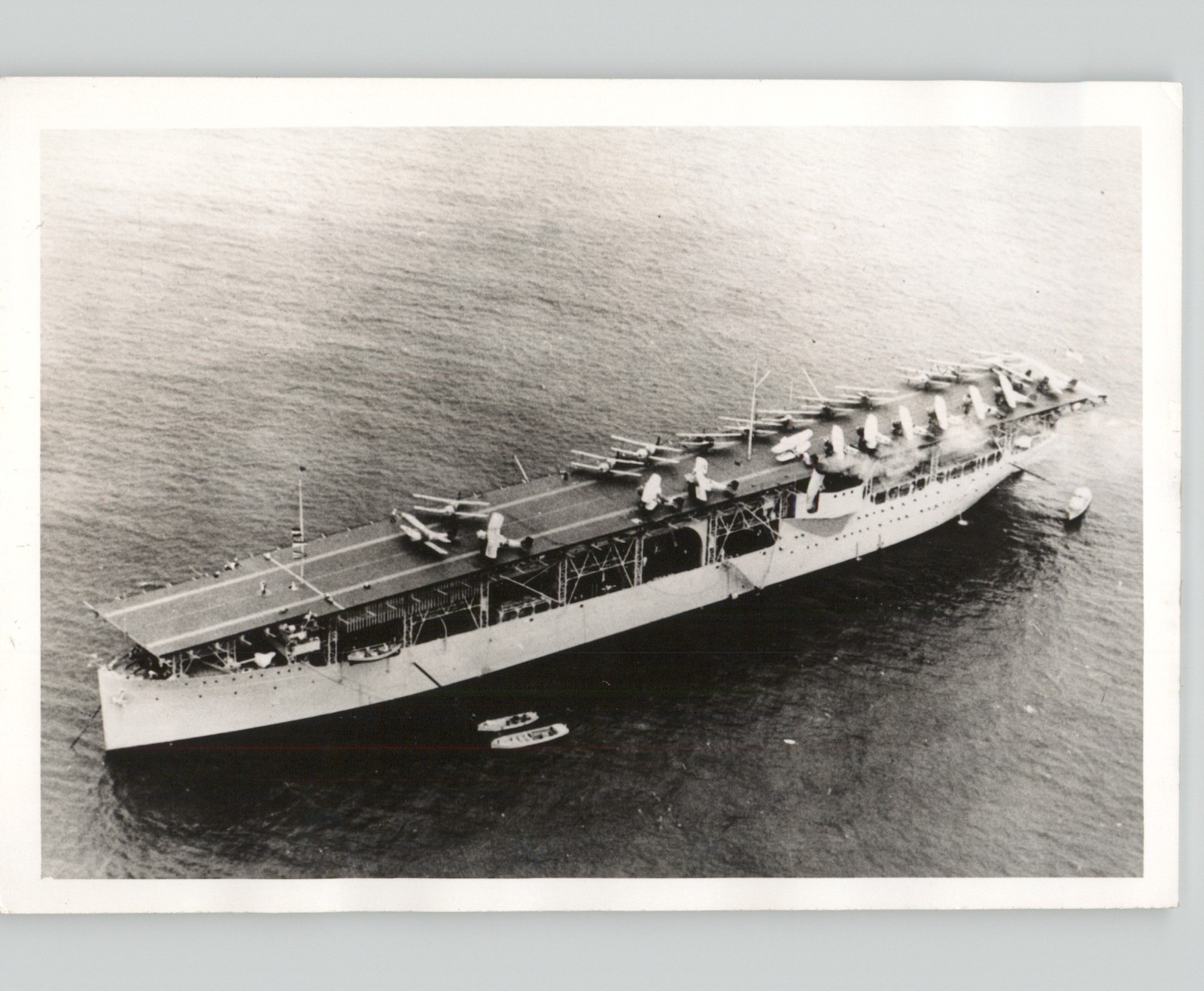 NAVY’s 1st Aircraft Carrier USS LANGLEY & Bi-Planes 1920s Press Photo 1960 Print
