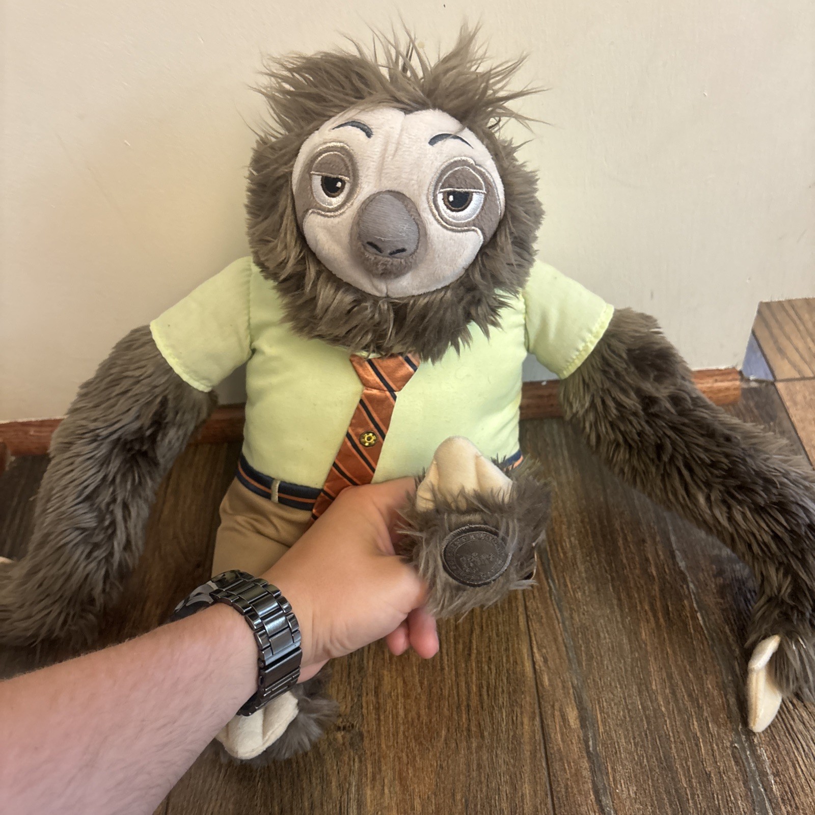 Disney Store Flash Plush Zootopia Sloth Stuffed Animal Shirt Tie Toy