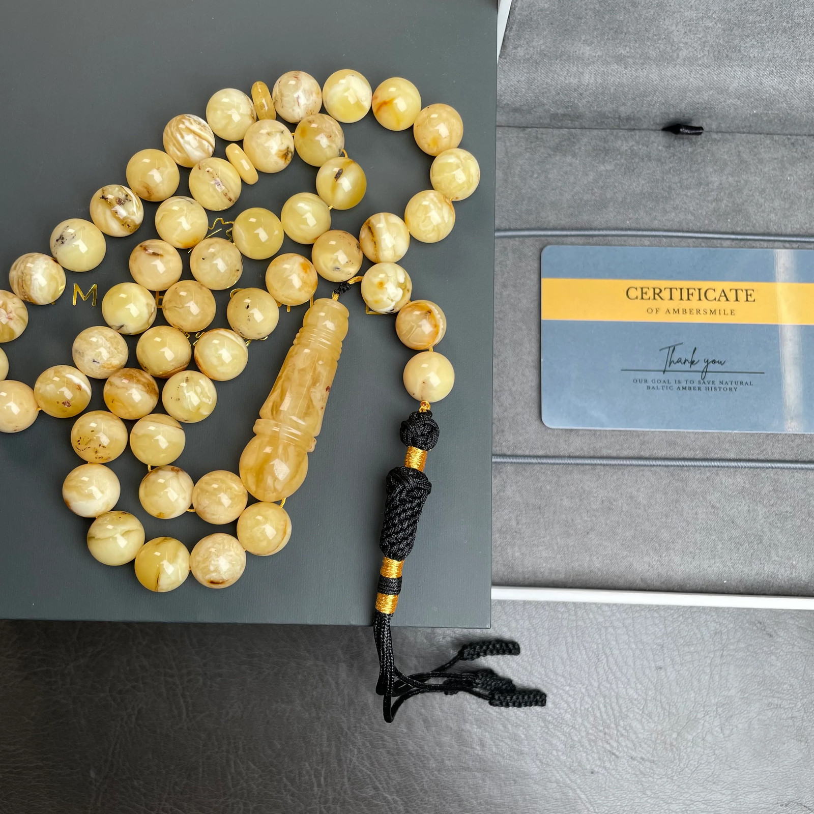 Natural Amber Misbaha Tasbih 45 Prayer Beads 11mm 48g