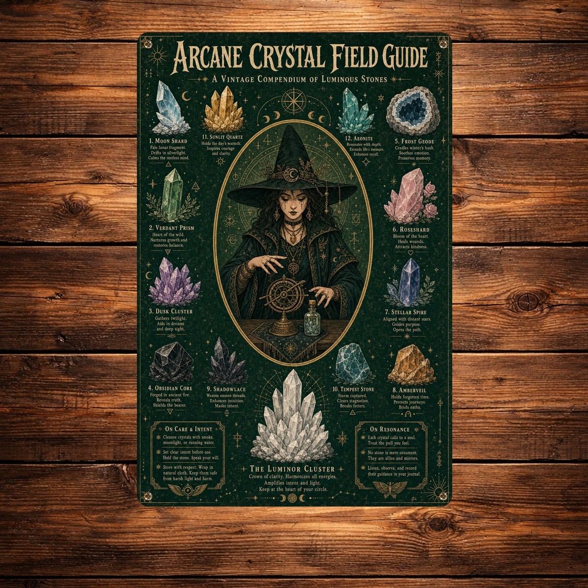 Central Oval Witch Crystal Magic Tin Sign Vintage Mystical Gothic Decor