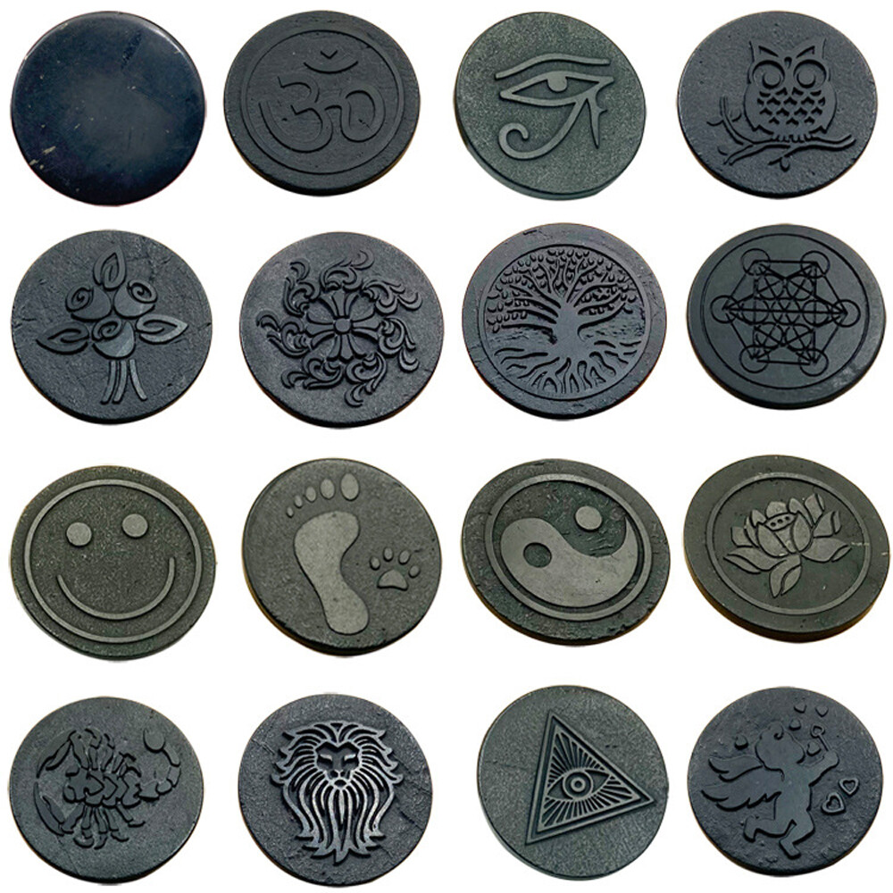 1X Shungite – EMF Protection Stone For Phone – Engraved Round Sticker 1.2 inches