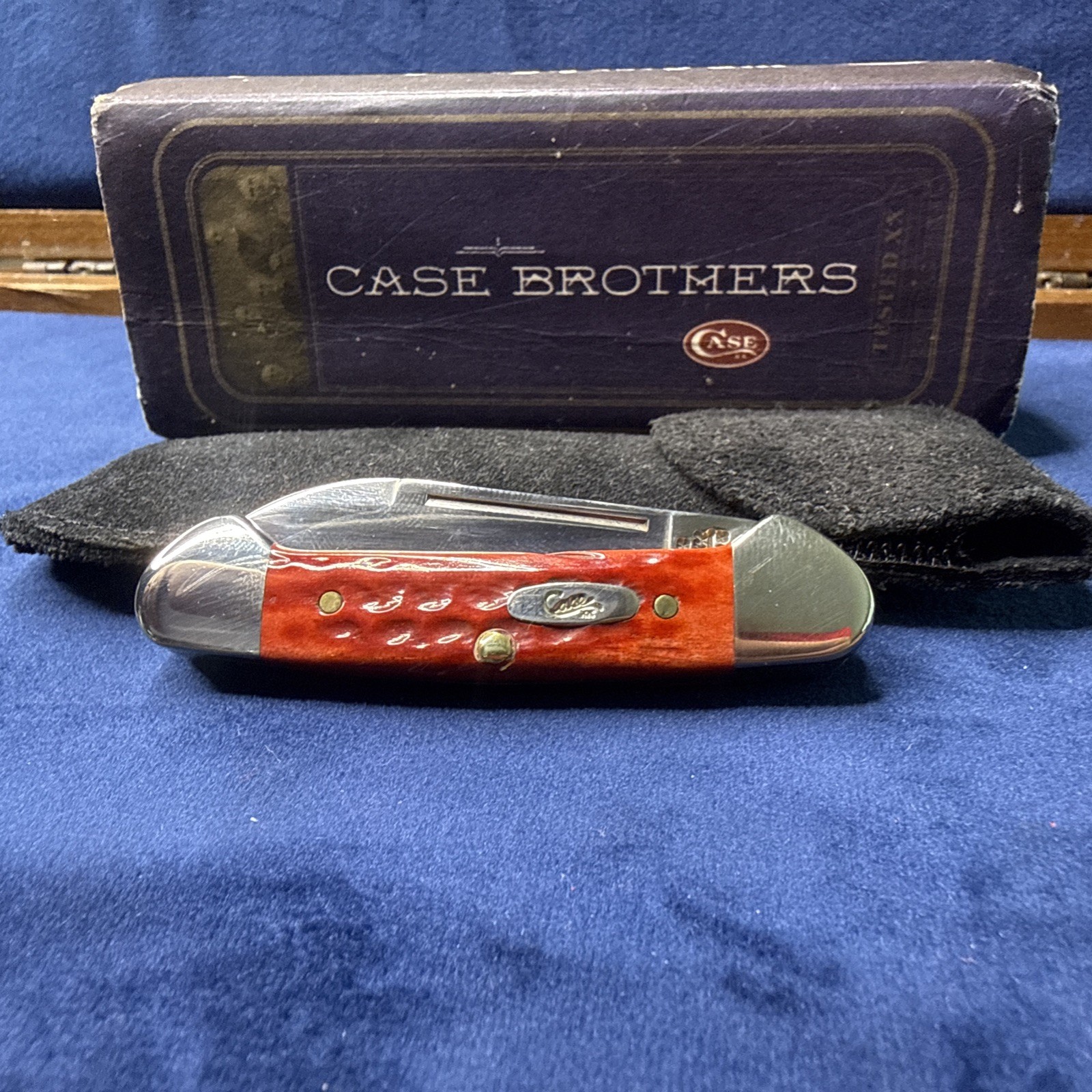 Case XX Baby Butterbean 87334 Antique Red Bone Pocket Knife w/ Sheath & Box