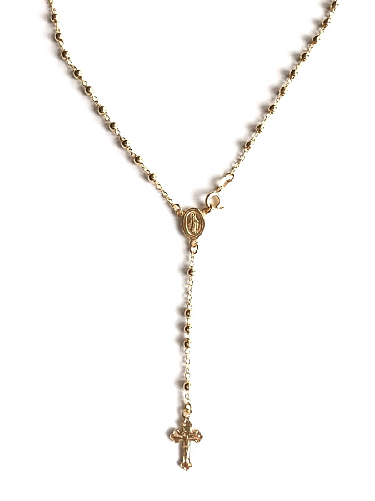 18k Gold Over Solid 925 Sterling Silver Italian Rosary 3mm-20″ /Rosario Plata