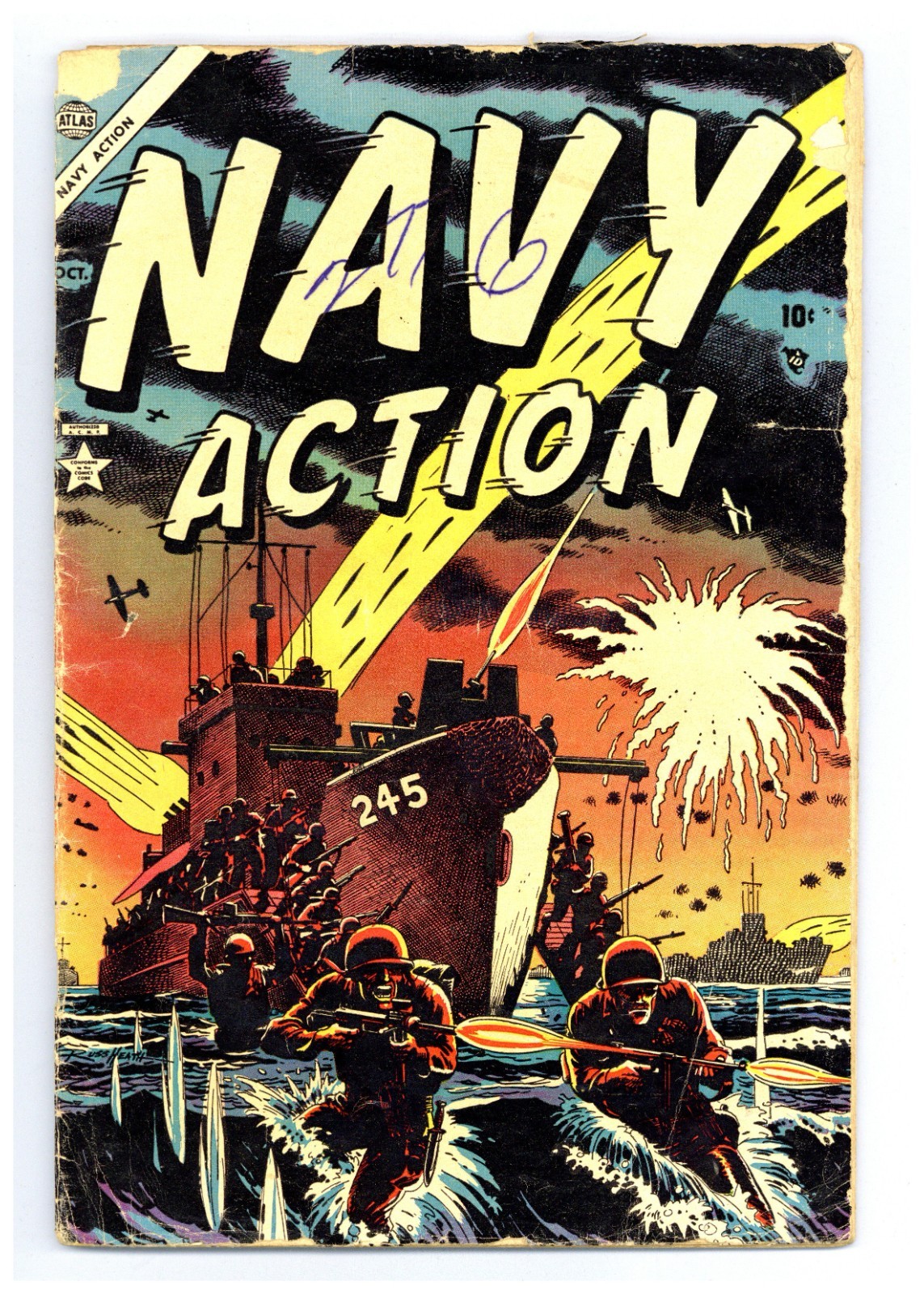 Navy Action 2 (G+) Heath cvr/art! RQ Sale! Lawrence! WWII Korea 1954 Atlas g152