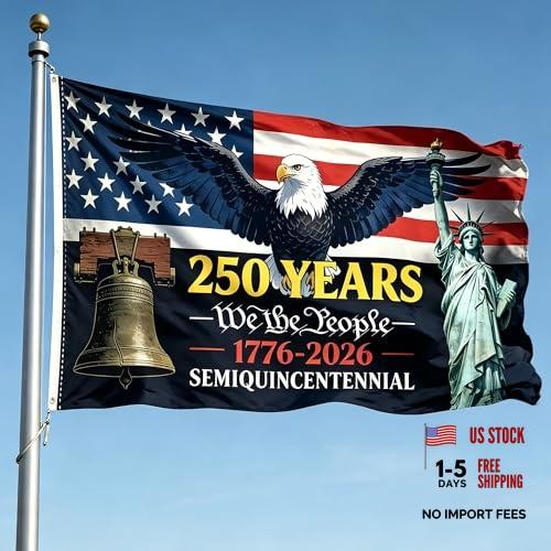 USA 250th Anniversary Flag 1776-2026 We the People Patriotic Bald Multicolor-C