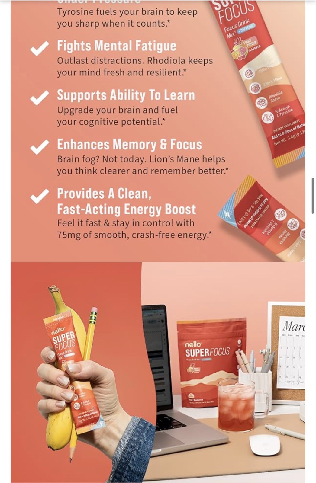 NEW LUXRY Nello SuperFocus Caffeinated Drink – Refreshing Fruit Punch Flavor