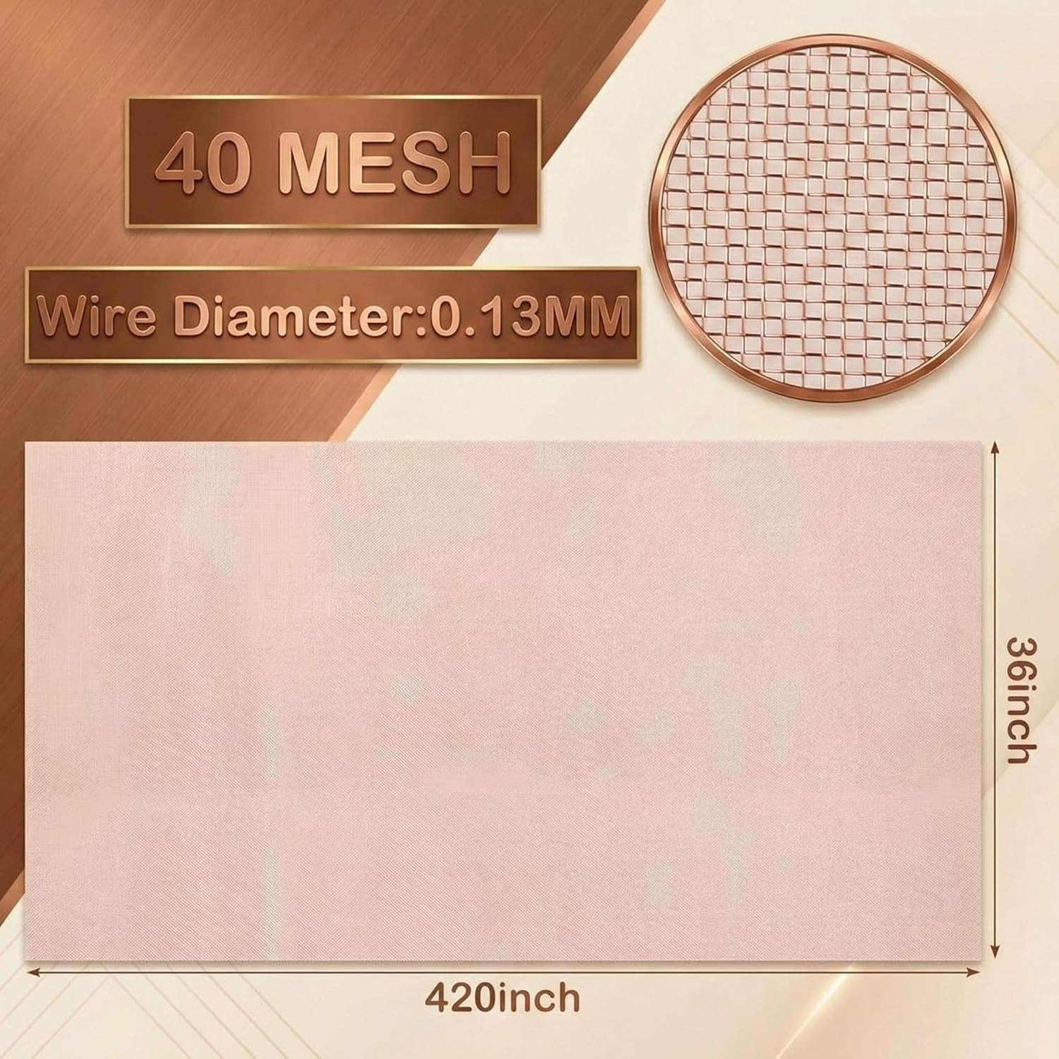 36 Inch X 35 Ft Copper Mesh Screen 99.9% Pure Copper 40 Mesh Roll Wire Fabric fo