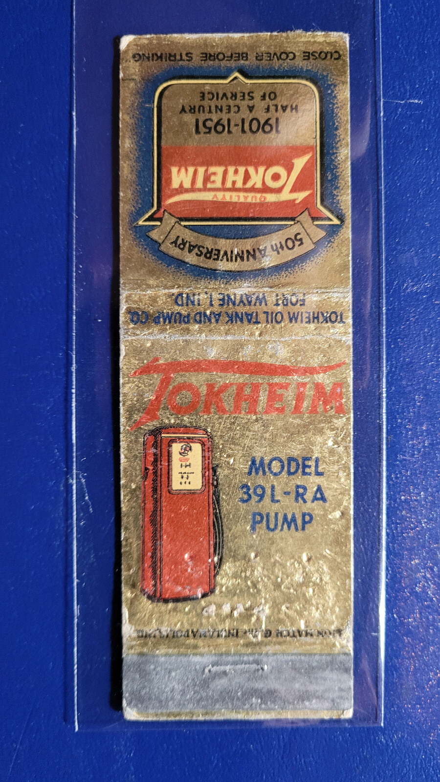 1950’s Tokheim Gas Pumps 1901-1951 Matchbook Match Cover