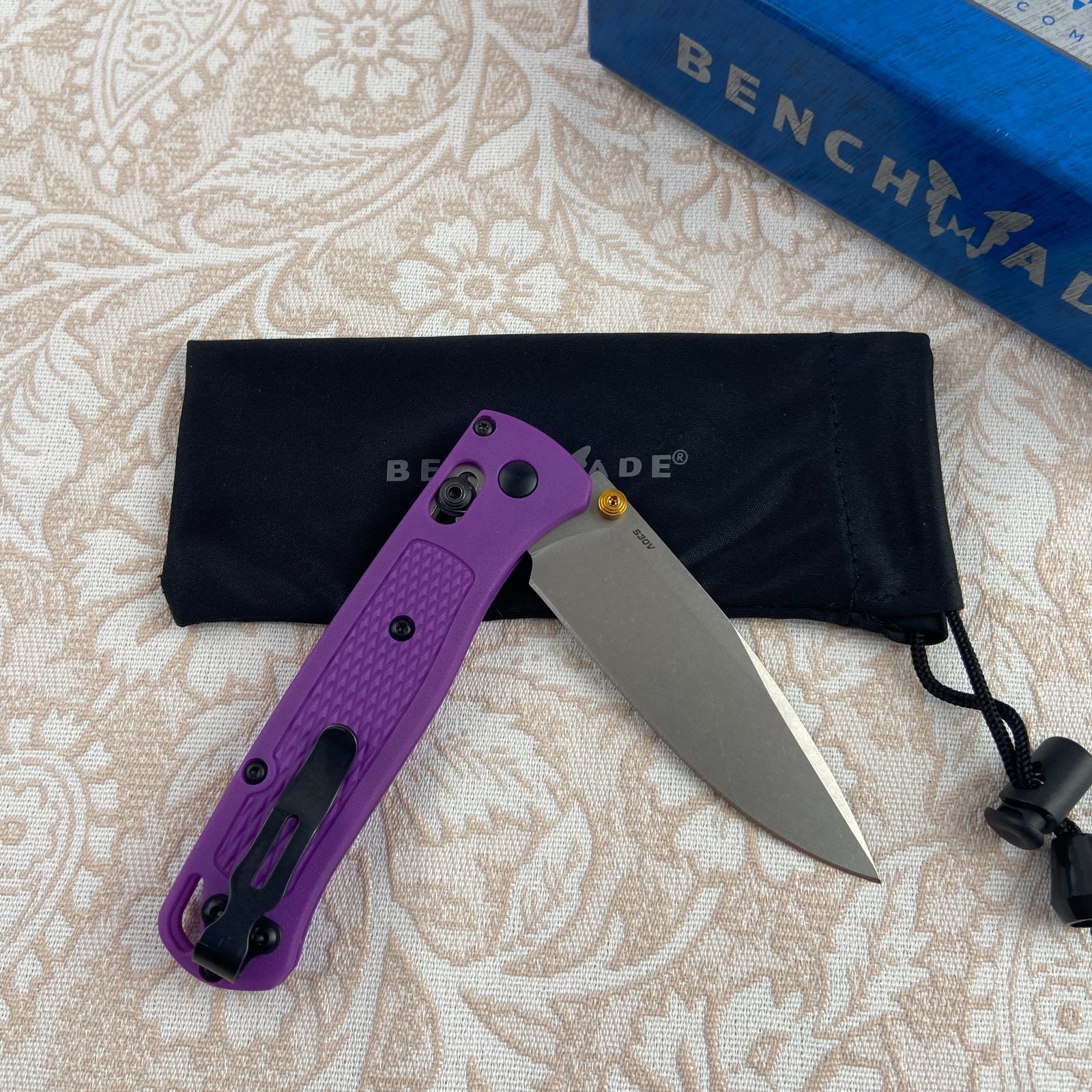 Benchmade 535 Bugout Folding Knife CPM-S30V Steel Purple Grivory Handle