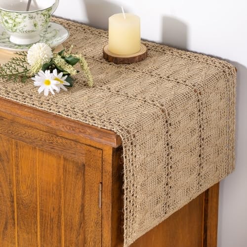 Boho Table Runner Summer Farmhouse Burlap Jute Bamboo 12″ X 36″ Burlap Brown