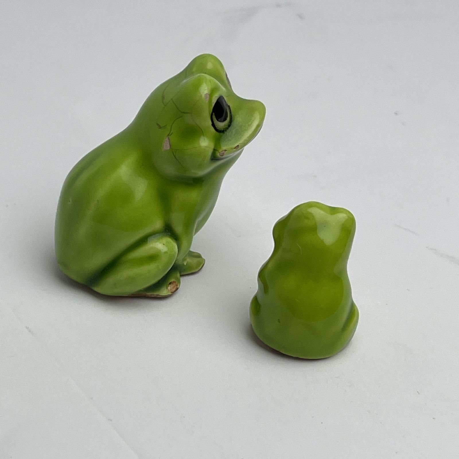 2 mini Ceramic Frog Figurines Whimsical Looks Like Baby Sinclair Dinosaurs show