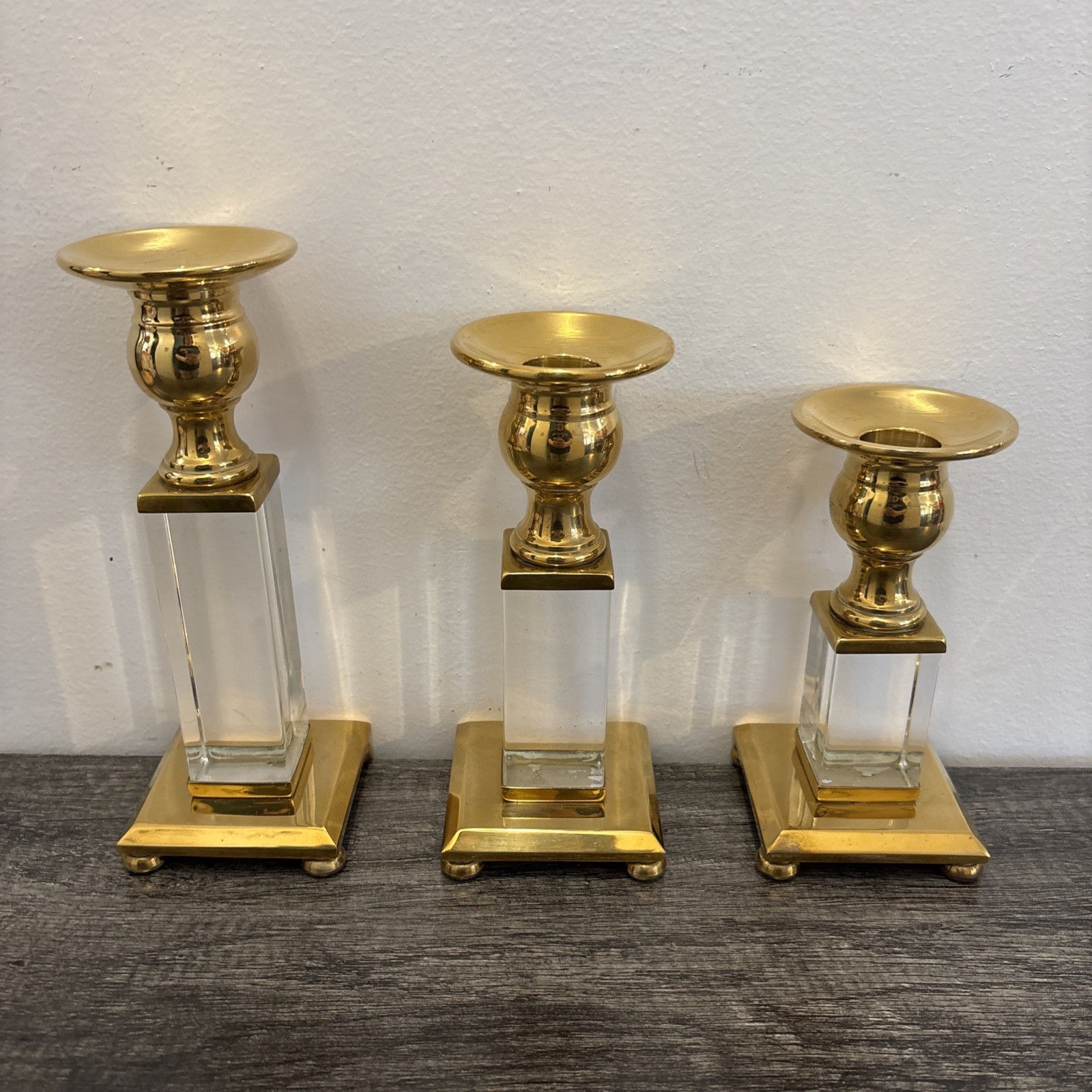 Vintage Candlesticks By Decorative Crafts Inc Brass & Lucite 3/set