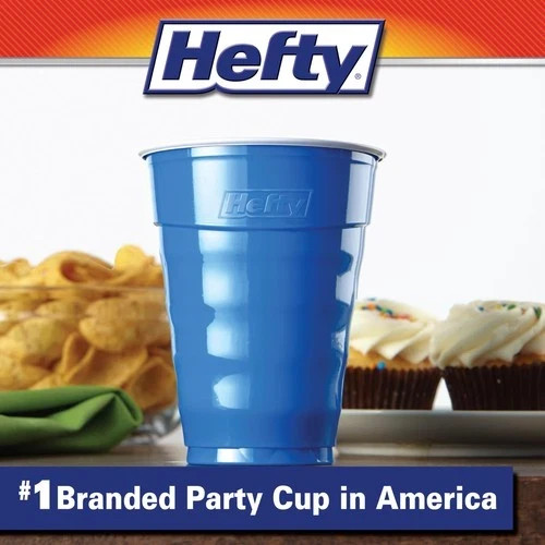 Hefty Party On Disposable Plastic Cups, Marine 18 Ounce, 120 Count, Blue
