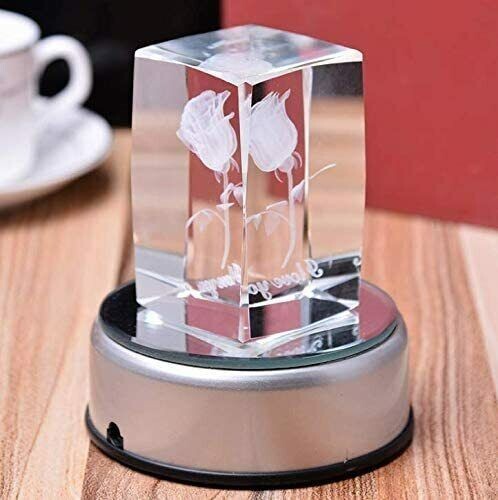 4″ Led Rotating Light Color Changing Glass Crystal Display Base Stand Decoration