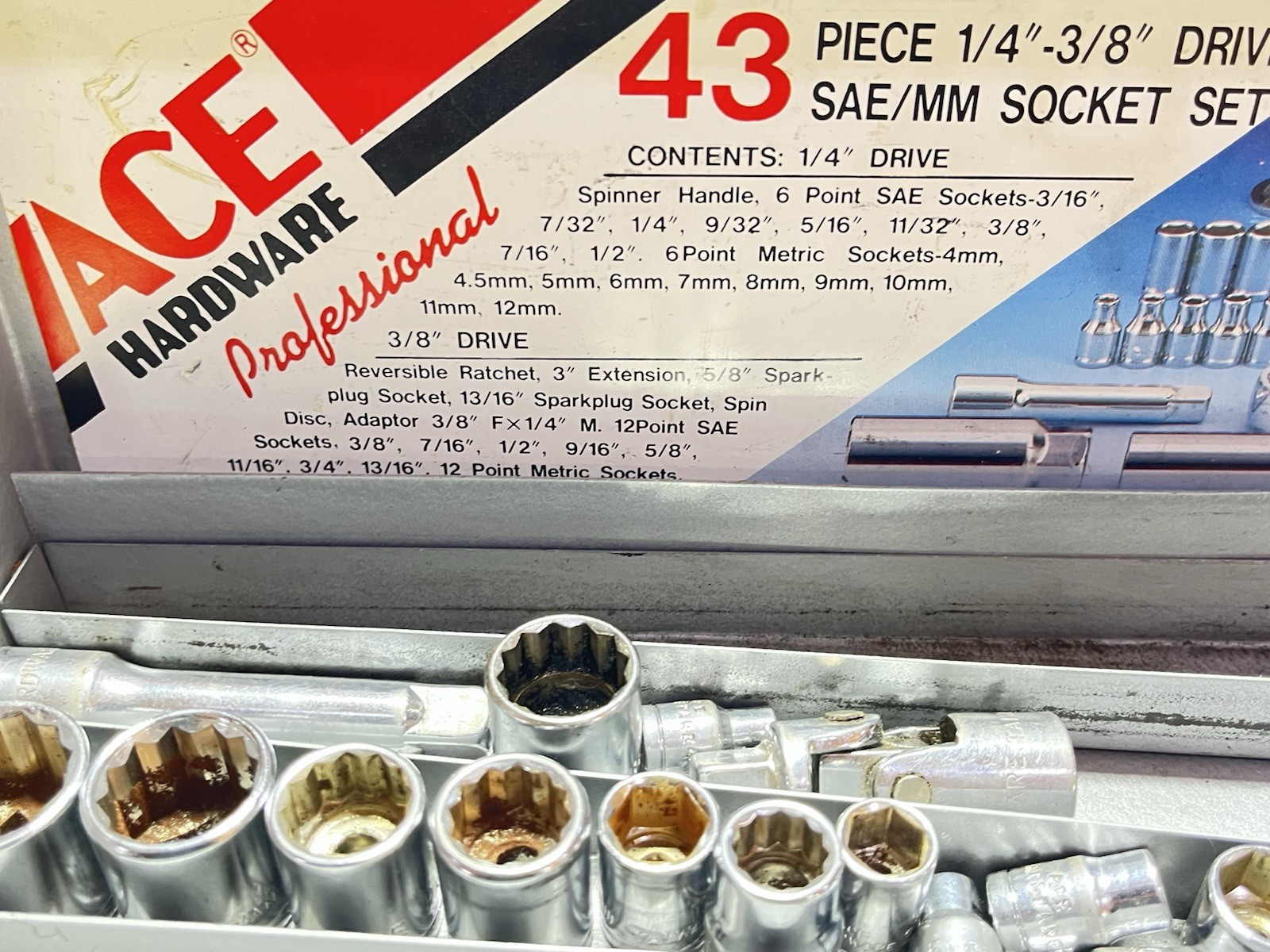 Vintage Ace Hardware Socket Box With Random Ace Sockets Accessories Used