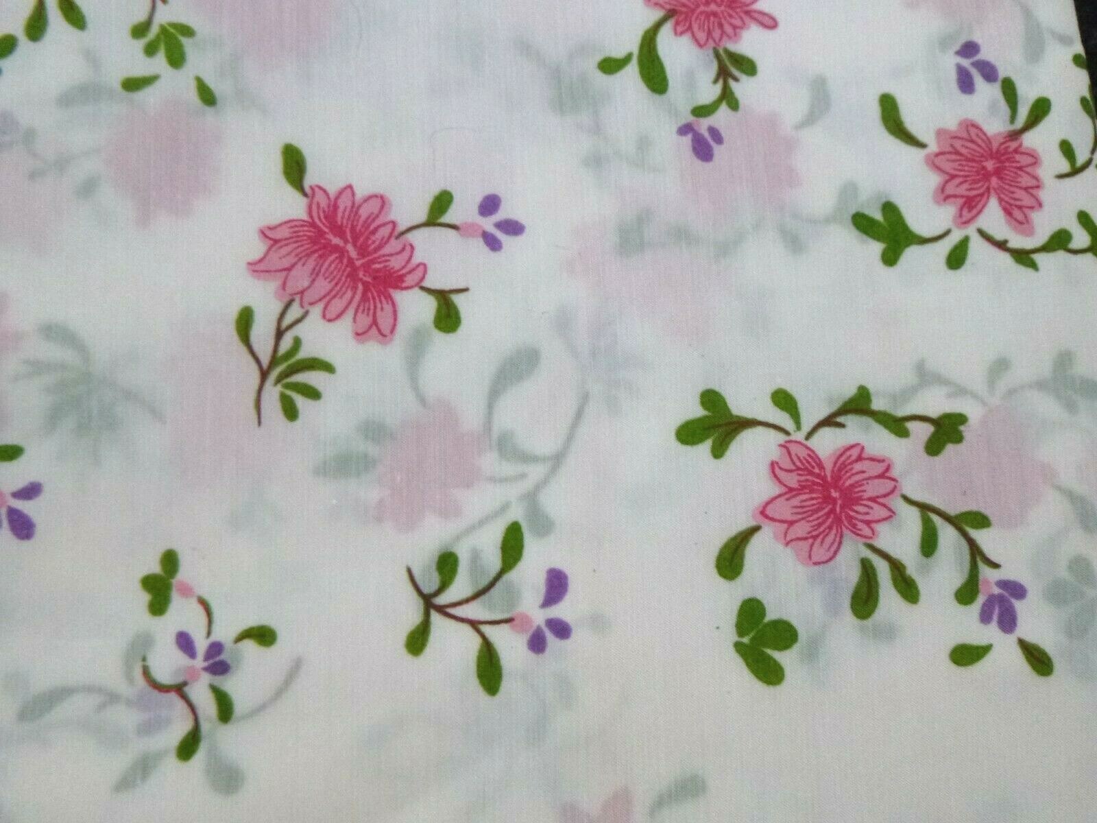 Vtg 60s James Thai Tetoron Synthetic Faux Silk Fabric Pink Flowers 37.5″ x 4 Yds
