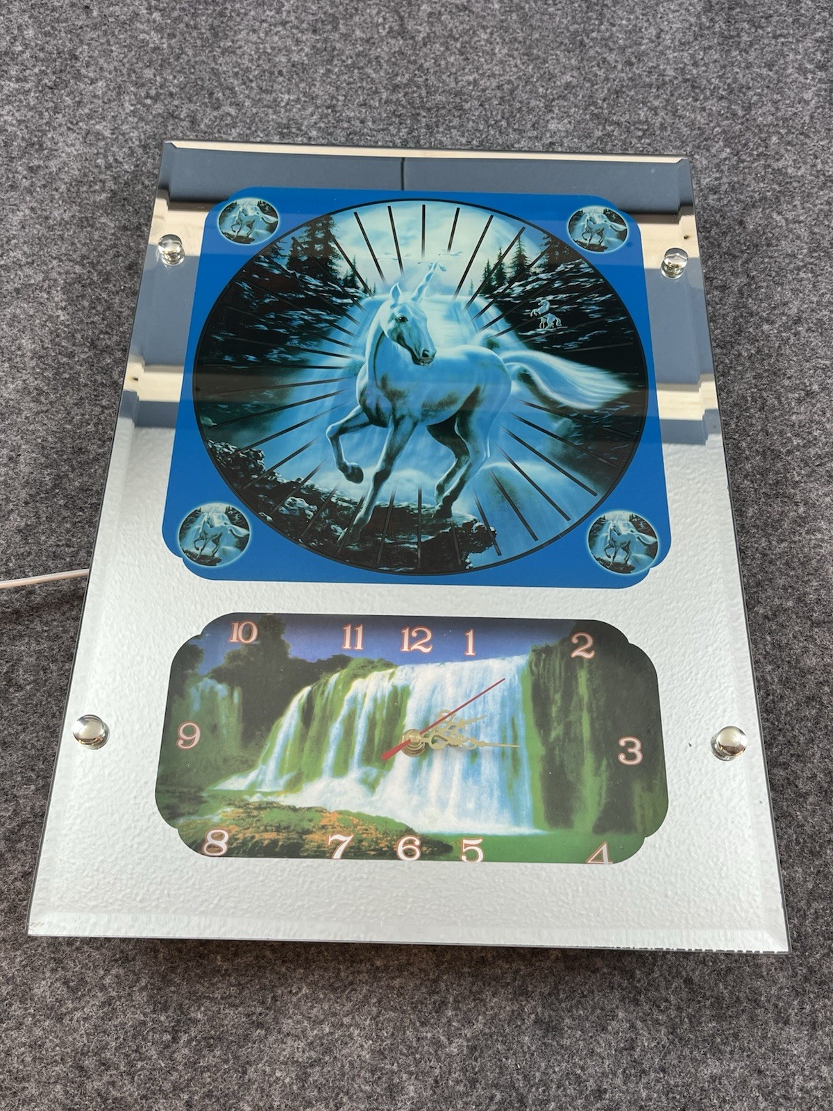 Vintage 90s Unicorn Fantasy Mirrored Wall Clock –Retro Electric Decor 19×13