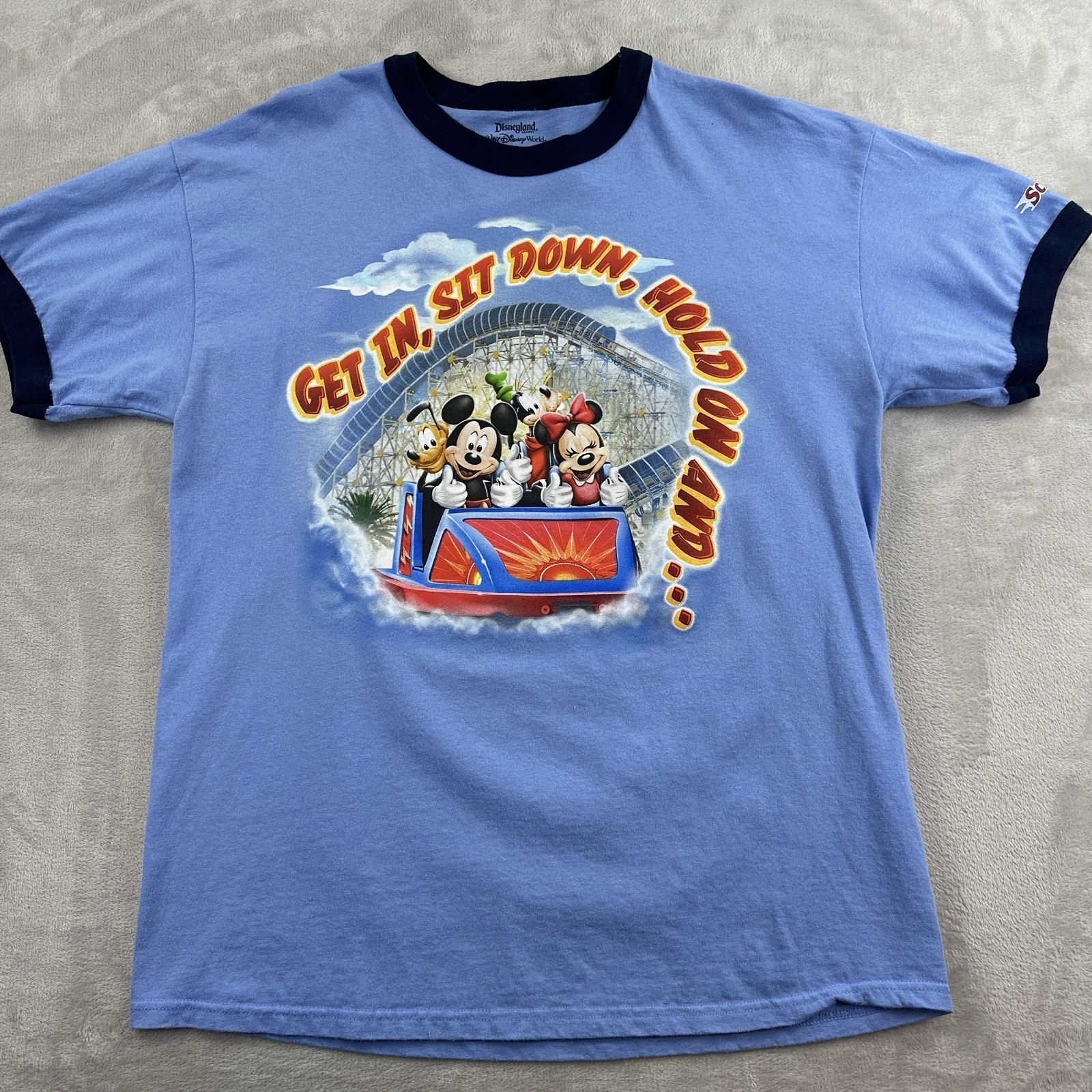 Men’s Large Disneyland DCA California Screamin Ringer T-Shirt Blue Disney Cotton