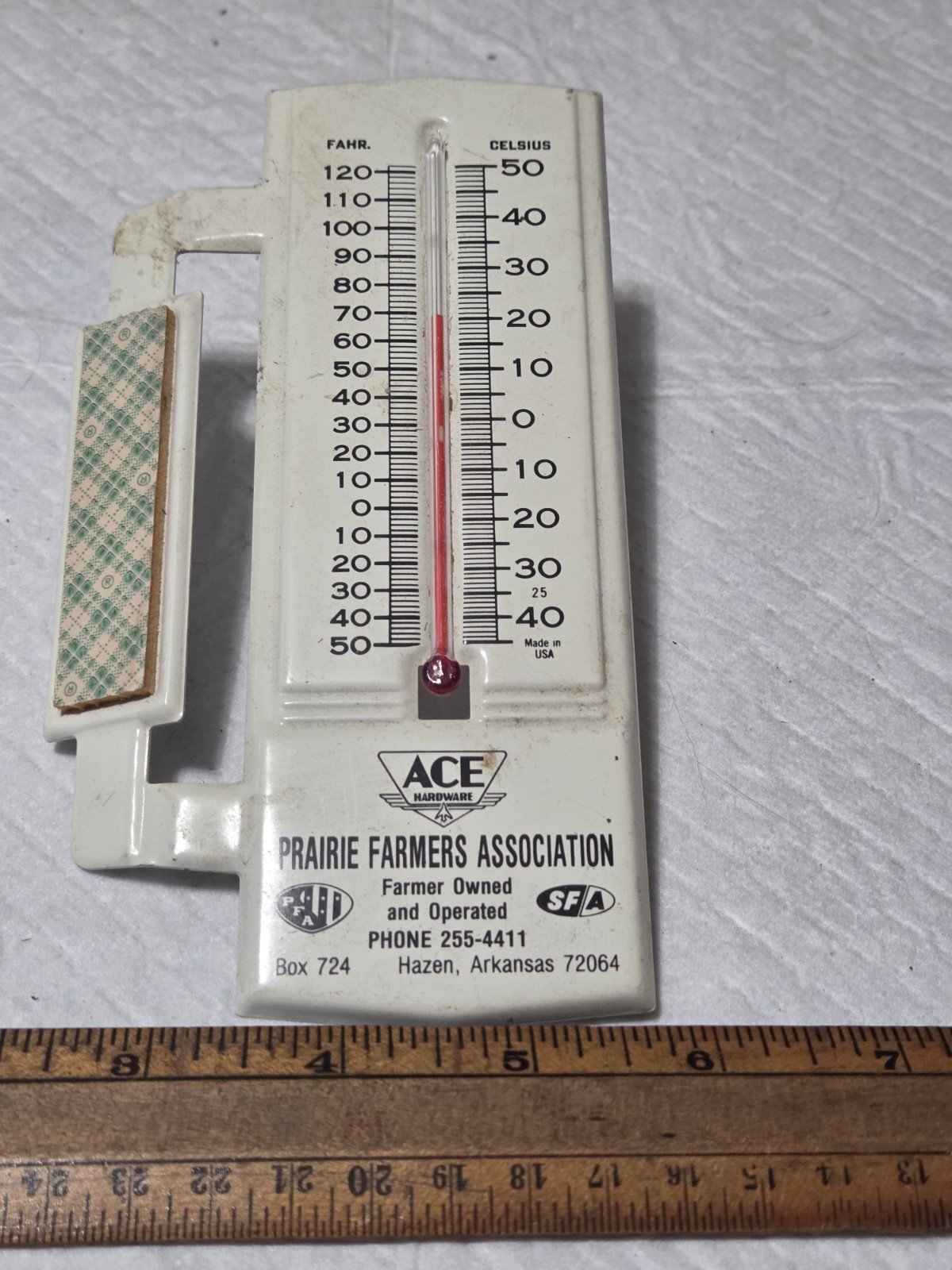 ACE Hardware Prairie Farmers Association White Advertising Thermometer Sign