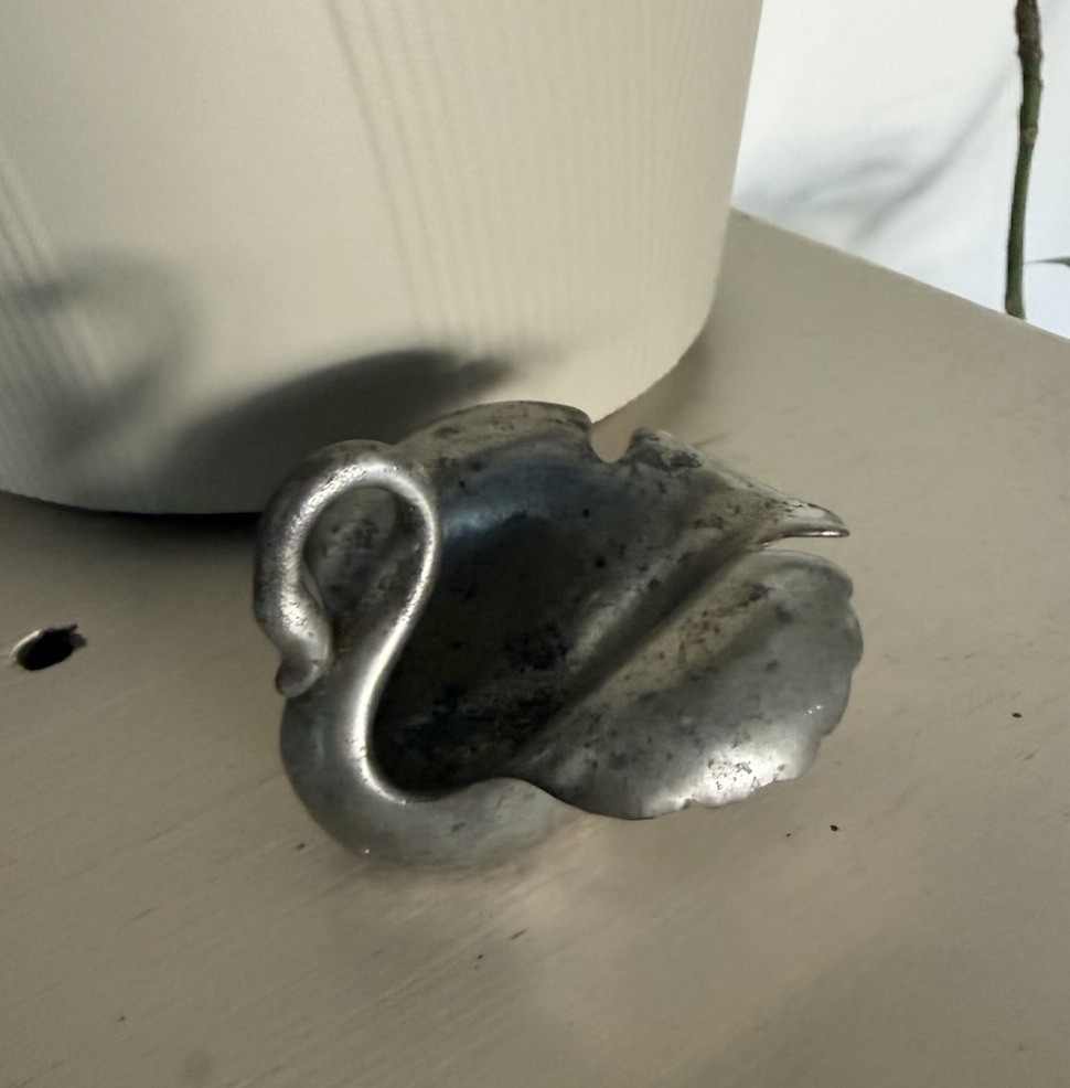 vintage signed early Russel Wright design Pewter Swan nut Dish Cup art deco