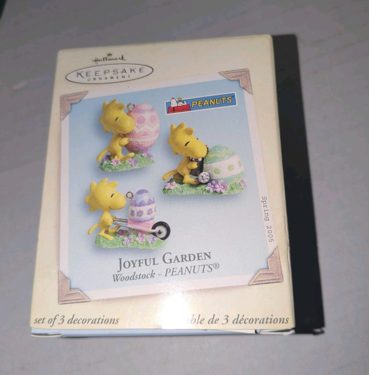 HALLMARK 2005 JOYFUL GARDEN SET Mini PEANUTS ORNAMENTS Woodstock Spring Easter