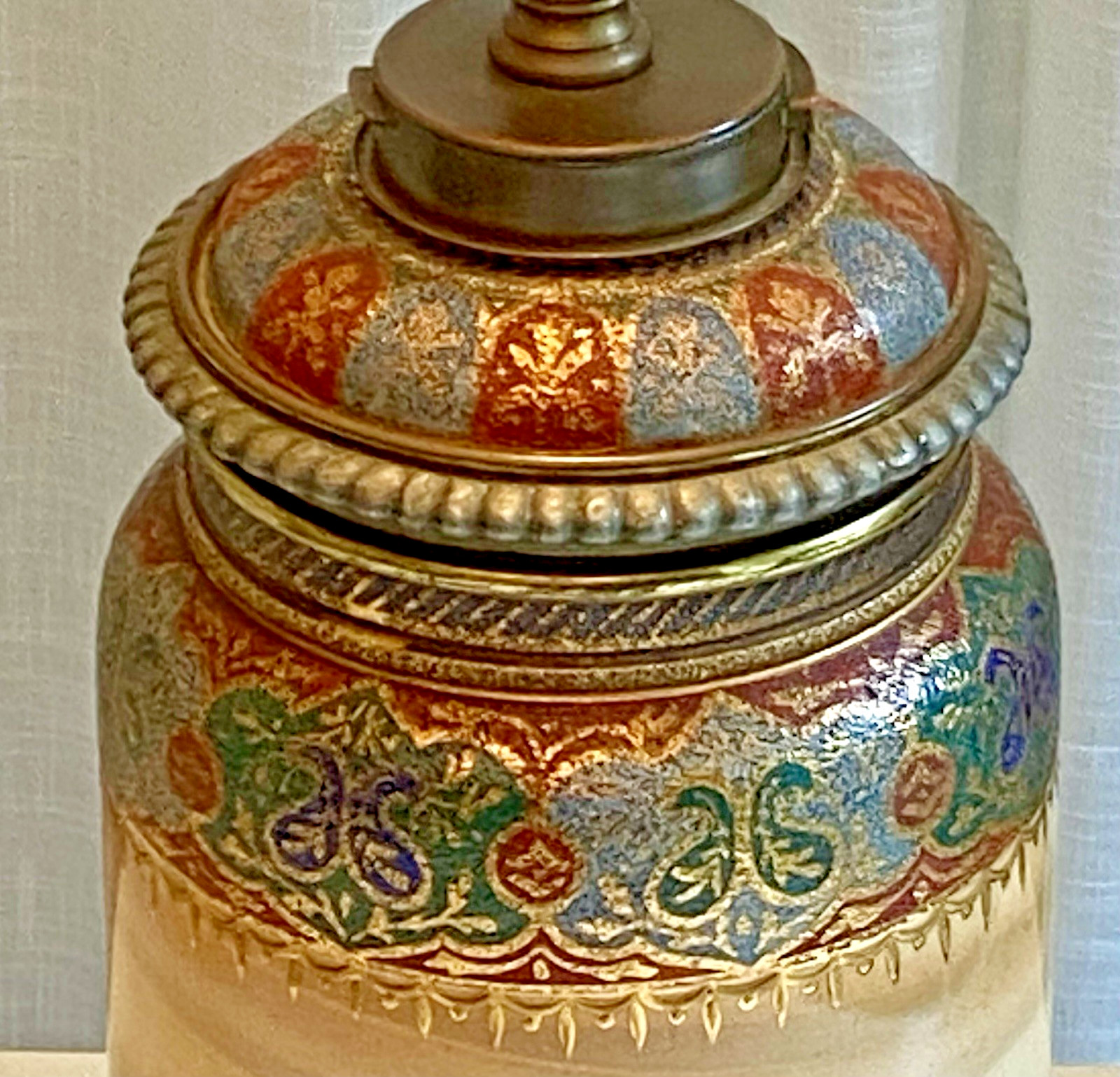 Antique Signed French Aesthetic Movement Moorish Revival Ceramic Table Lamp