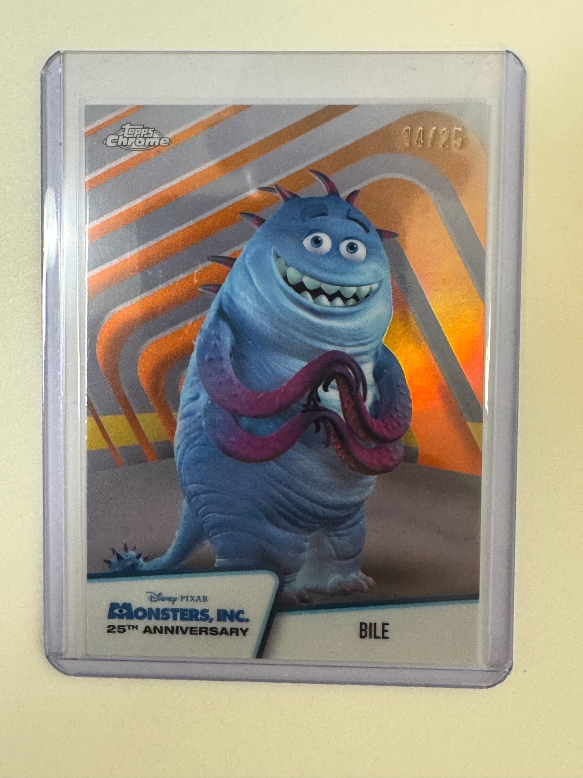 2026 topps chrome disney Monsters inc 25th BILE orange refractor holo 14 /25