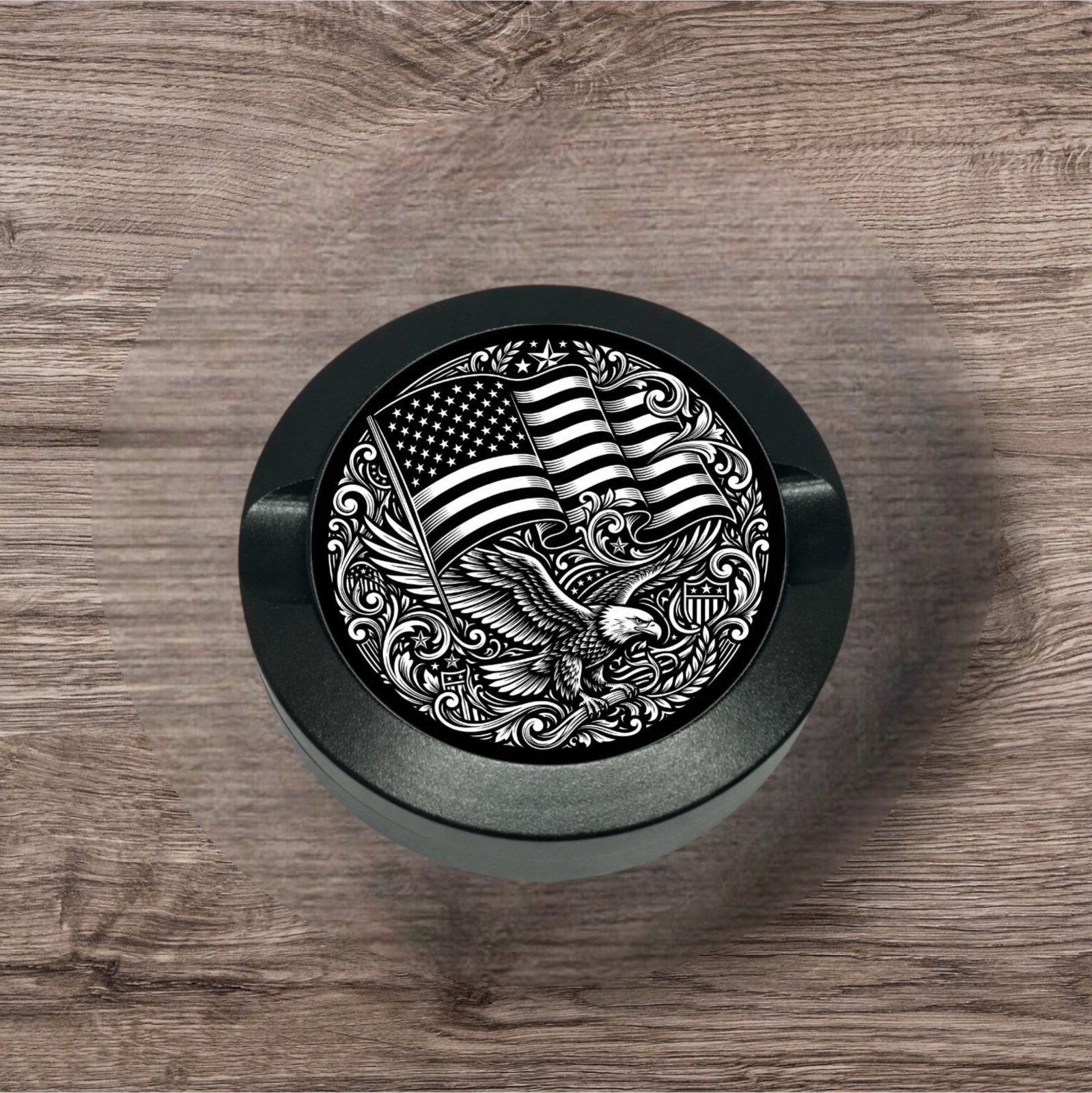 American Eagle with Flag Metal Aluminum Container Engraved EDC Snus Dip Can