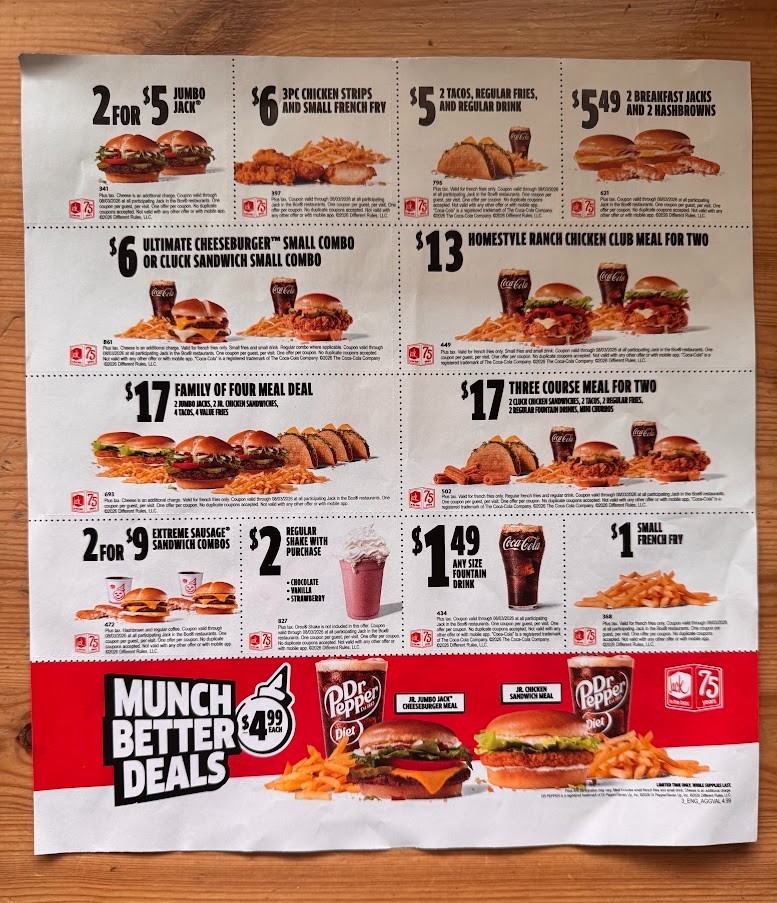 Jack in The Box Fast Food Coupons Exp. 8/3/26