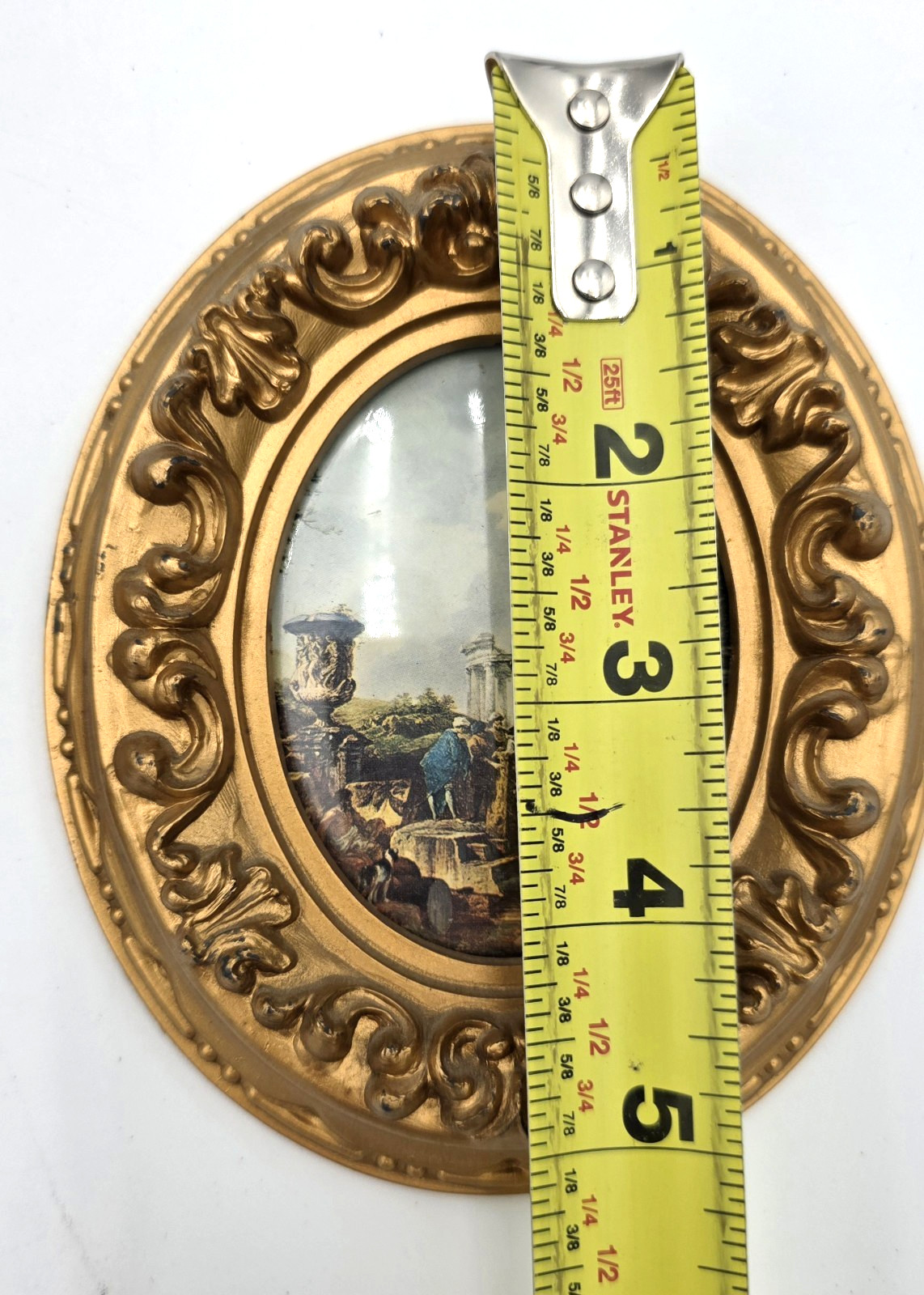 Gold Rococo Oval Gallery Wall Plaques Classical Ruins Prints Pair VTG Decor 5×4″