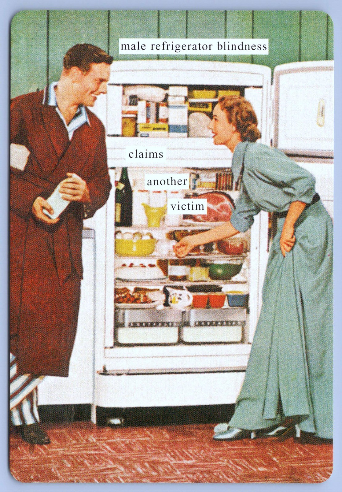 2004 Male Refrigerator Blindness Couple Anne Taintor Domestic Humor Postcard