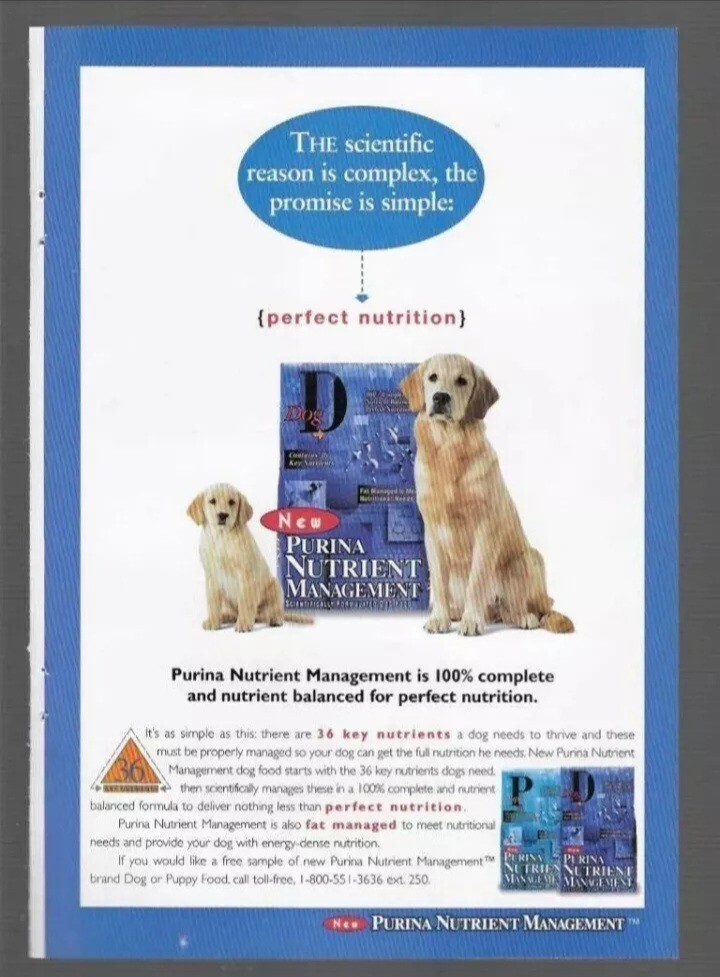 1995 Purina Nutrient Management Dog Puppy Food Vintage Magazine Advertisement