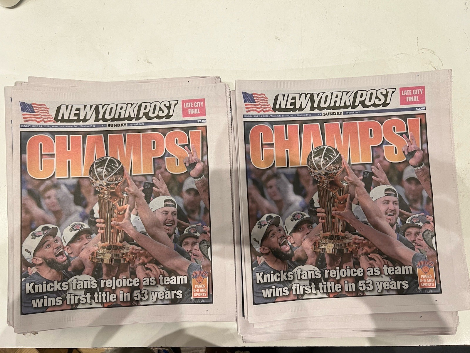 NY KNICKS NBA CHAMPIONS NEW YORK POST Full Newspaper 6/14/26