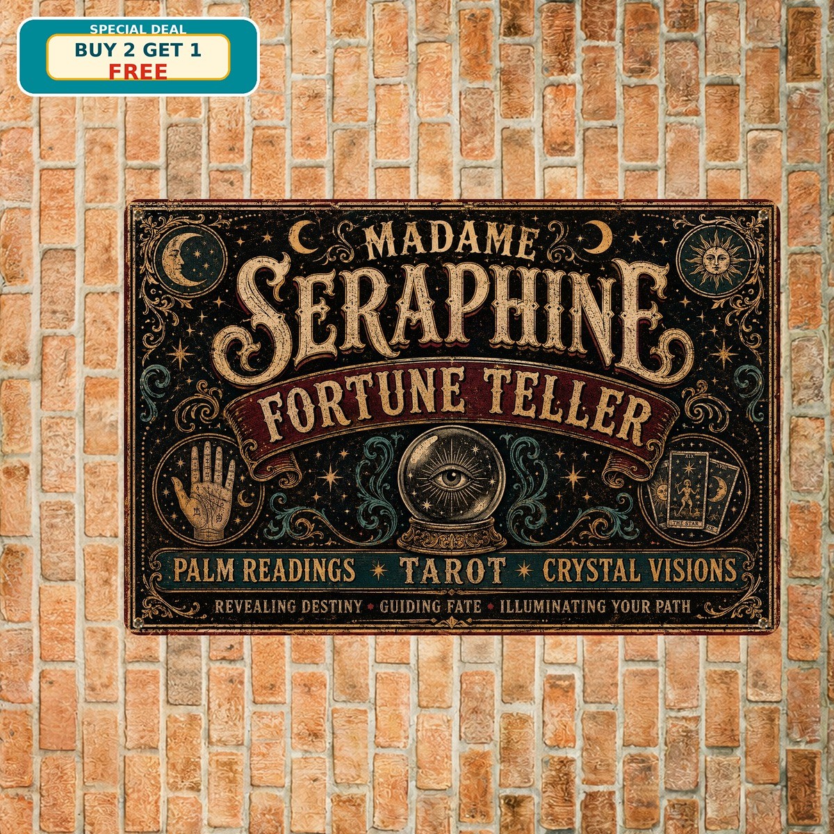 Fortune Teller Psychic Reader Palmistry Mystical Eye Gypsy Metal Tin Sign Plaque