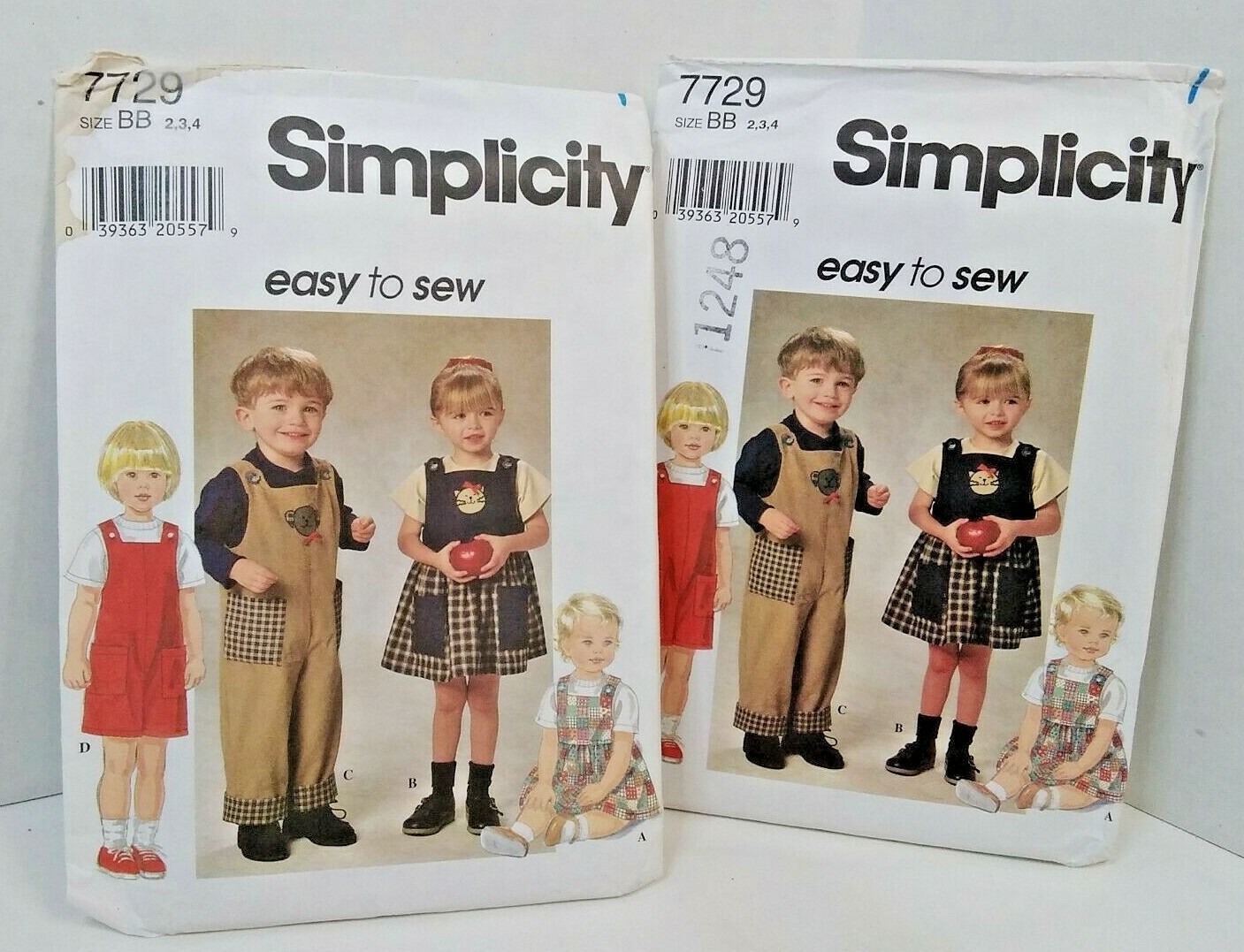 Simplicity 7729 Unisex Child Over All or Jumper Sewing Pattern Size 2-4